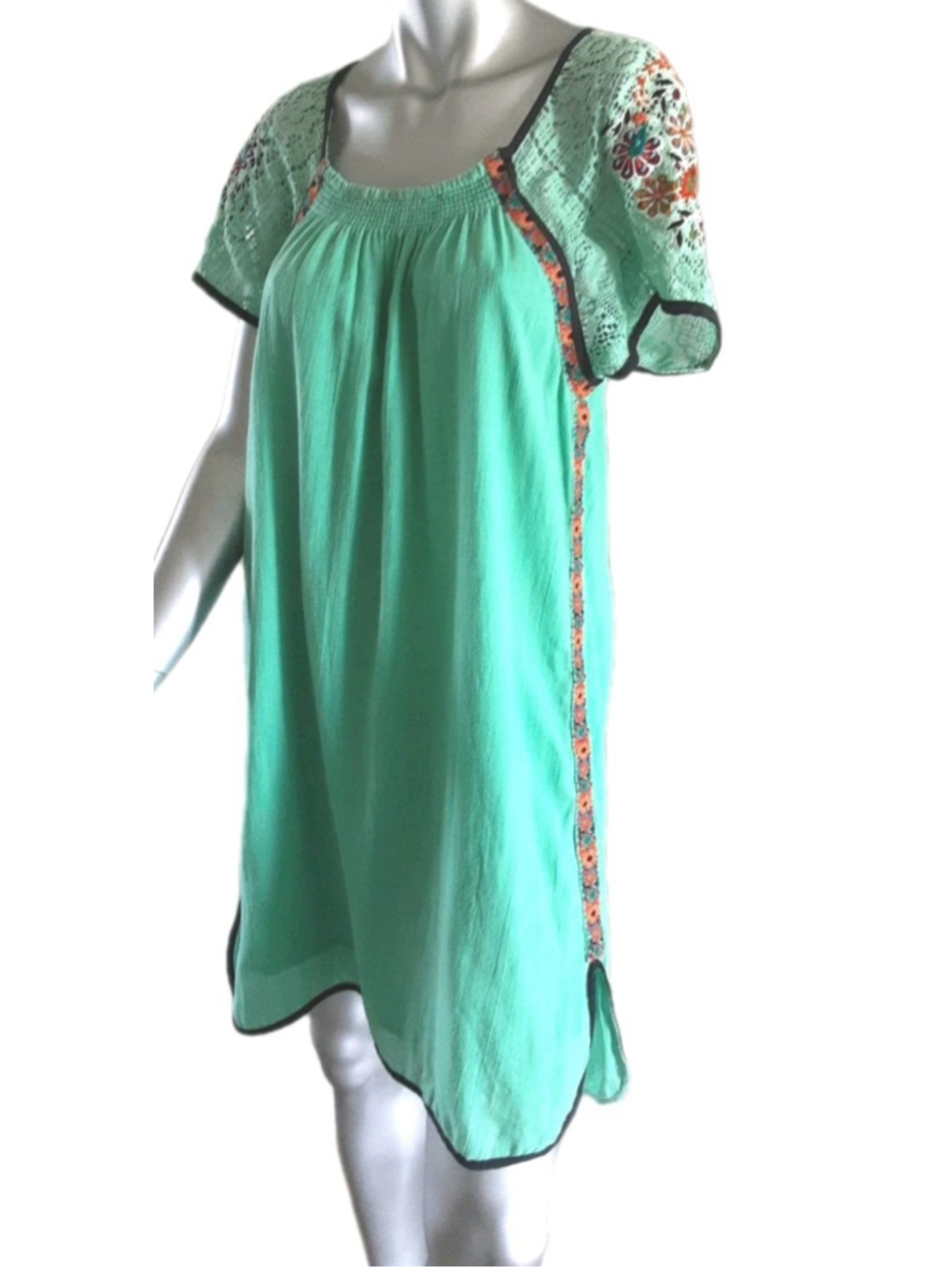DOUBLE D RANCH-Chic Cotton Boho Beauty-Mint Green-Embroidered Crochet Lace-MED - Picture 2 of 16